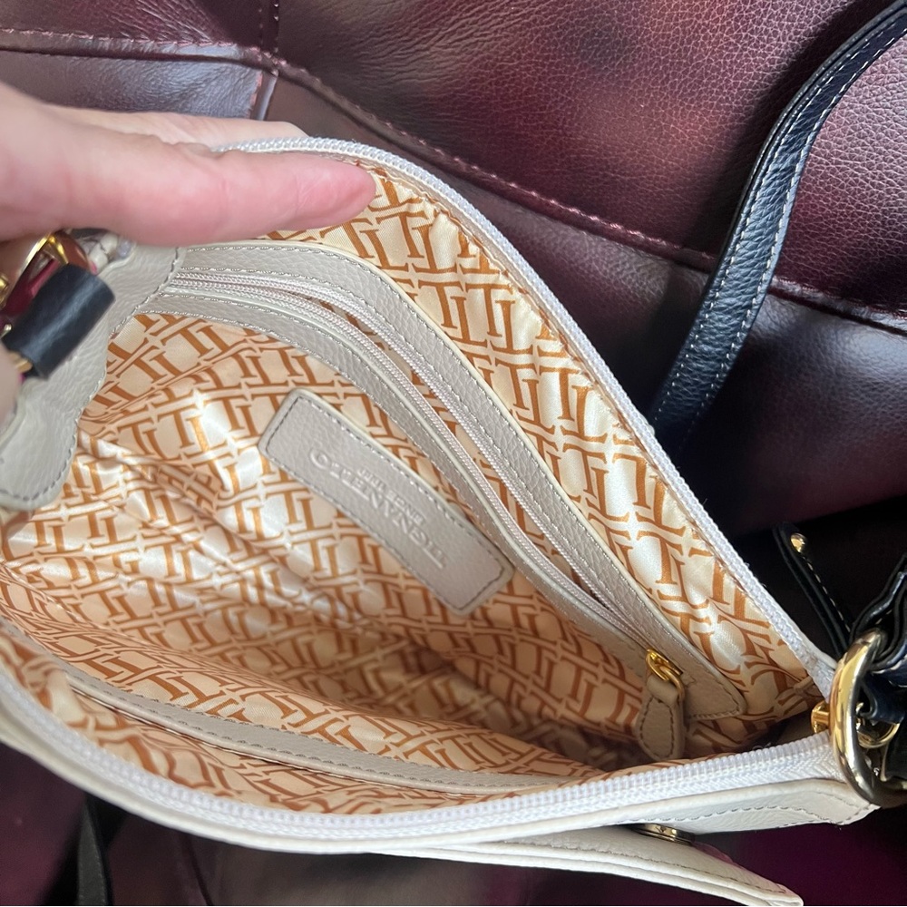 Tignanello Hot Pink Beige Black Leather Crossbody Clutch Handbag - Picture 9 of 17